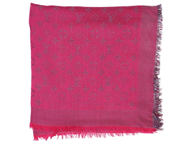 Louis Vuitton Magenta monogram fringed scarf Silk  ref.1305696