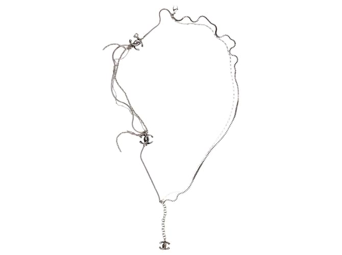 Chanel Silver triple CC chain necklace Silvery  ref.1305697
