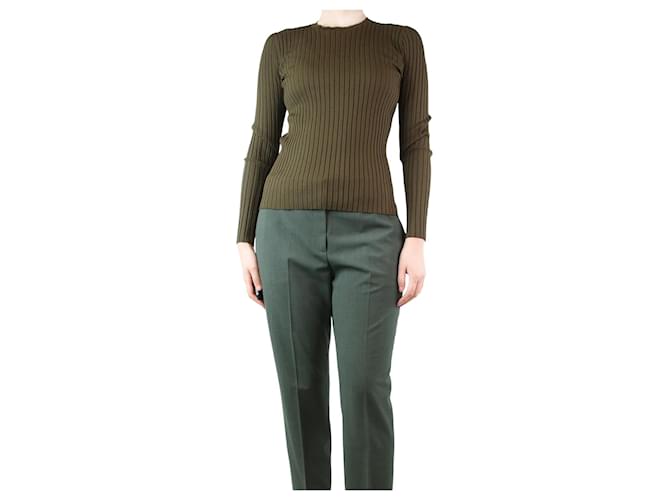 Autre Marque Green ribbed long-sleeved top - size S Viscose  ref.1305723