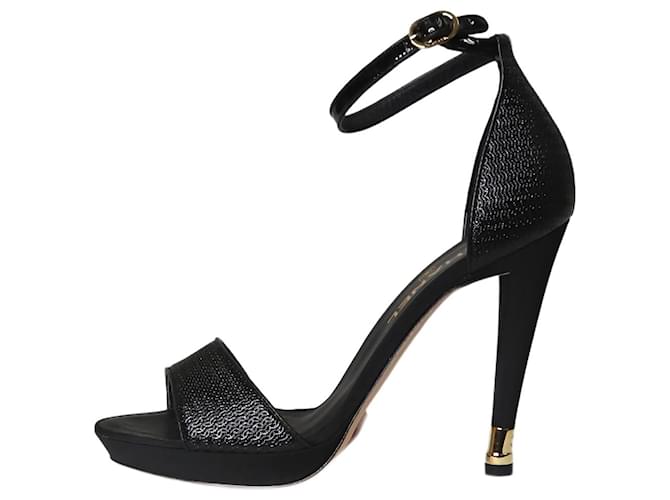 Chanel Sandália de salto preto texturizada - tamanho UE 39 Couro  ref.1305725