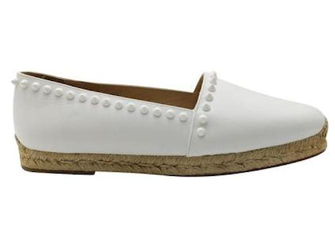 CHRISTIAN LOUBOUTIN White Leather Ares Espadrilles with Studs  ref.1305729