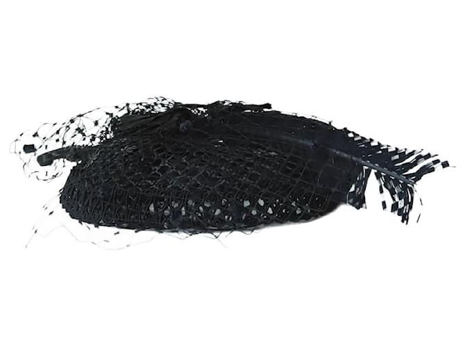 Autre Marque Black fishnet beret Straw  ref.1305731