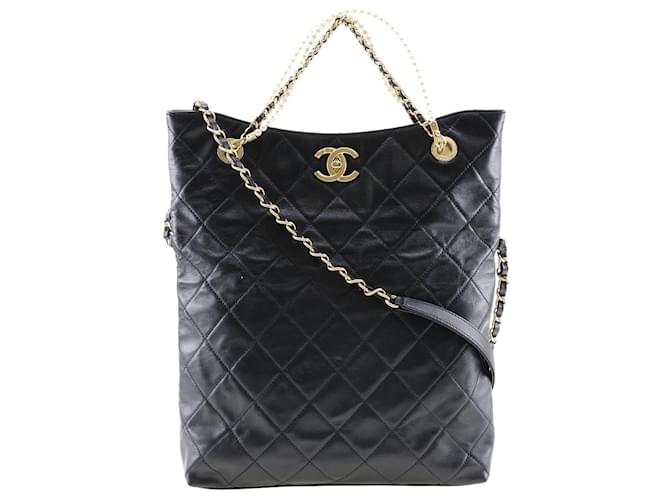 Chanel shopping Black Leather  ref.1305744