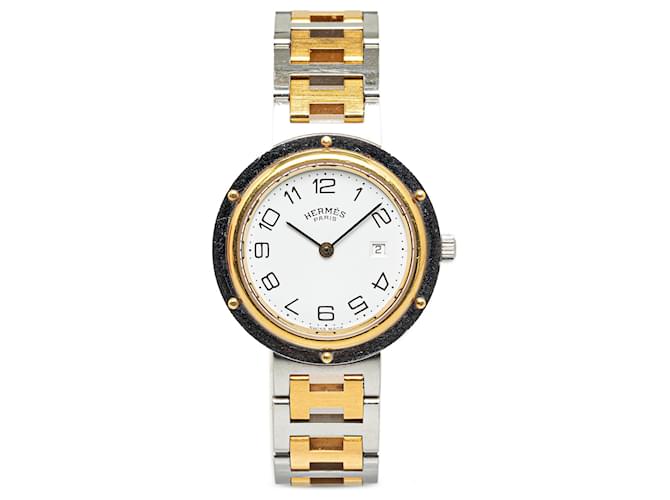Hermès-Silberquarz-Edelstahl-Clipper-Uhr Metall  ref.1305792