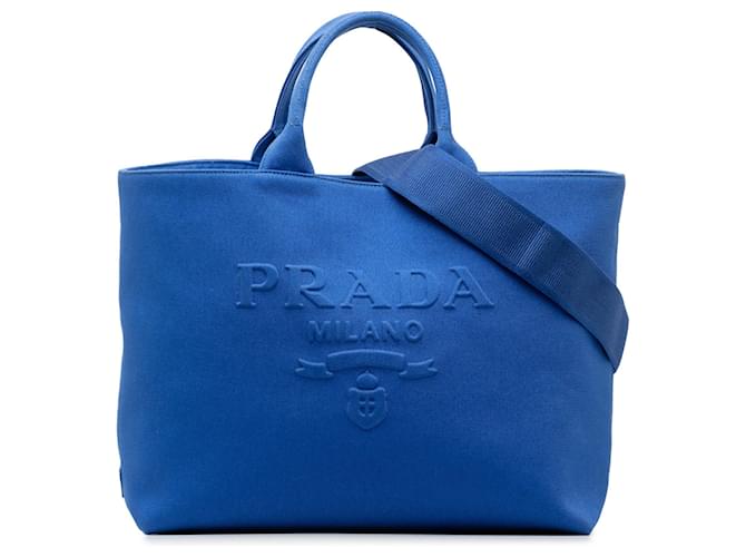 Sac à main Prada bleu moyen en toile avec logo Tissu  ref.1305800