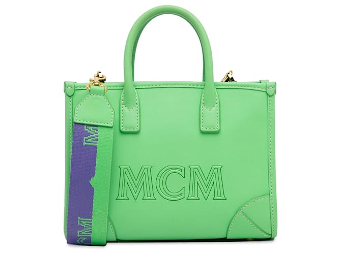 Bolsa de couro com mini logotipo verde MCM Bezerro-como bezerro  ref.1305809