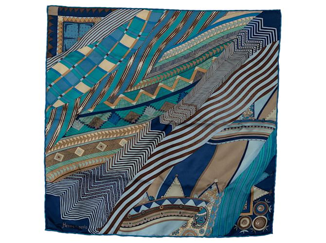 Lenço de seda indiano Hermès Blue Coupons Azul Pano  ref.1305856