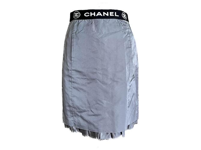 Chanel Falda de seda con banda y logo CC raro Gris  ref.1305869