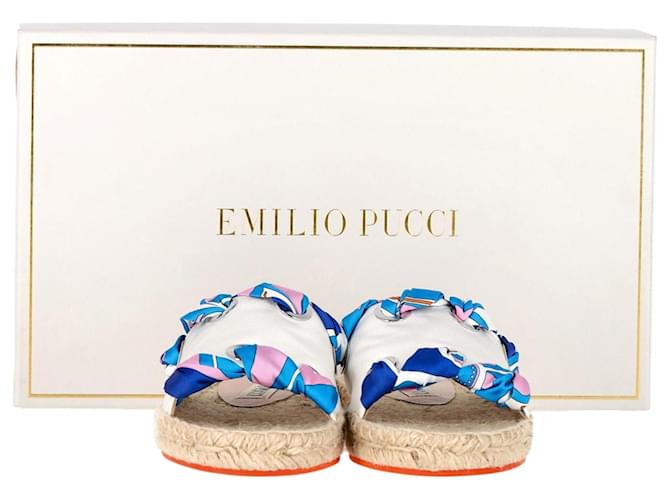 Emilio Pucci Scarf Espadrilles Pantoletten aus weißem Canvas Leinwand  ref.1305878