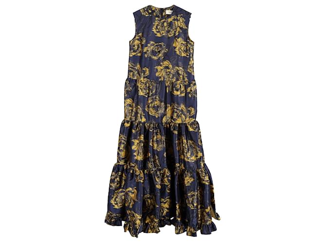 Mulberry Muriel Abstract-Print Maxi Dress in Navy Blue Polyester  ref.1305881