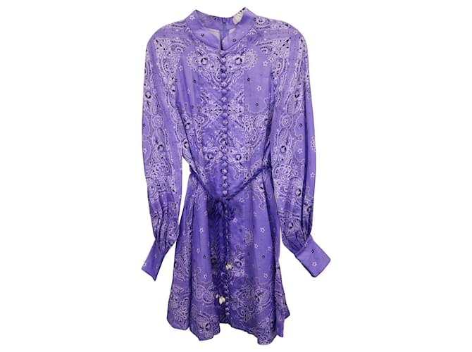 Zimmermann Mini-robe boutonnée à imprimé cachemire violet en lin violet  ref.1305901