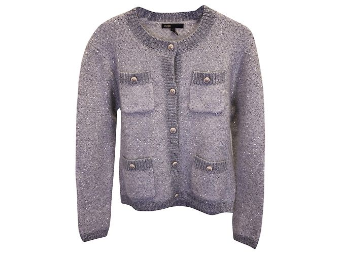 Maje Morning-Strickjacke mit Pailletten aus grauem Polyester