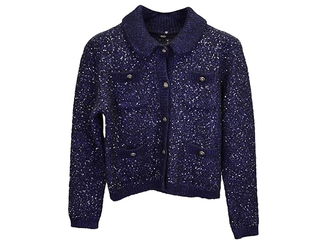Maje Morning Sequined Cardigan in Navy Blue Polyester  ref.1305906