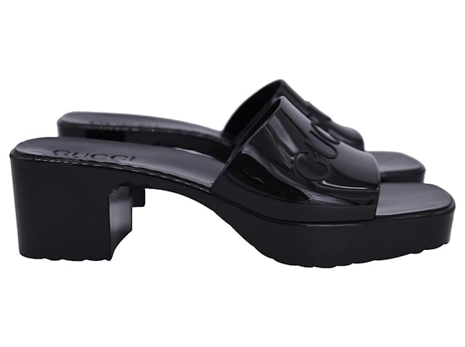 Gucci Logo Platform Slide Sandals in Black Rubber  ref.1305922