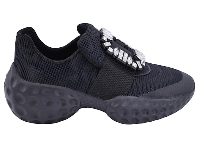 Roger Vivier Viv Run Strass Buckle Sneakers aus schwarzem Polyurethan Kunststoff  ref.1305923