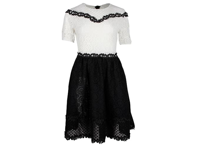 Maje Renald Floral Lace Skater Mini Dress in White Polyester Black  ref.1305927