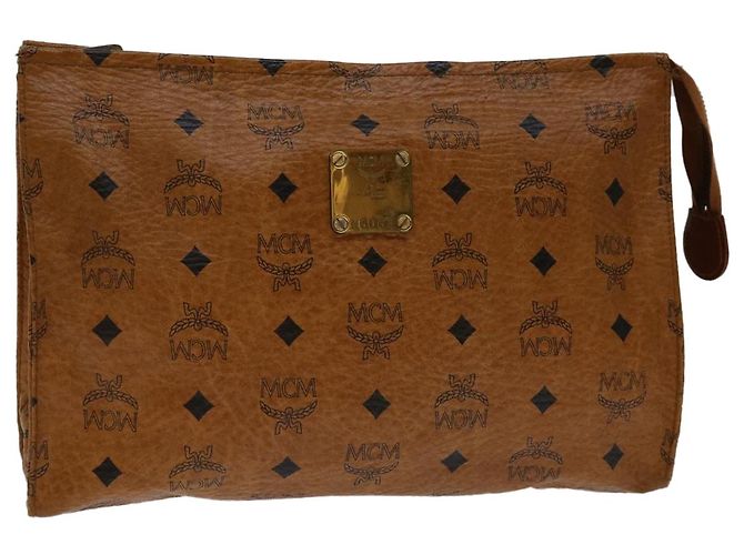 MCM Vicetos Logogram Pochette PVC Marron Auth yk11233