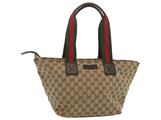 GUCCI GG Canvas Web Sherry Line Tote Bag Beige Rouge Vert 131230 Auth ki4205 Toile  ref.1306006