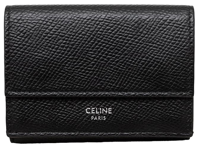 Céline Celine Trifold Compact Wallet Black  ref.1306105