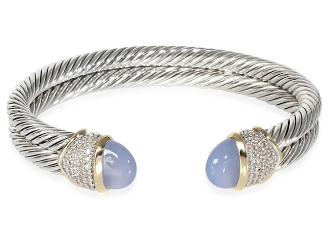 David Yurman Dyed Chalcedony & Diamond Cable Cuff Bracelet in Silver 0.50ctw Yellow gold  ref.1306110