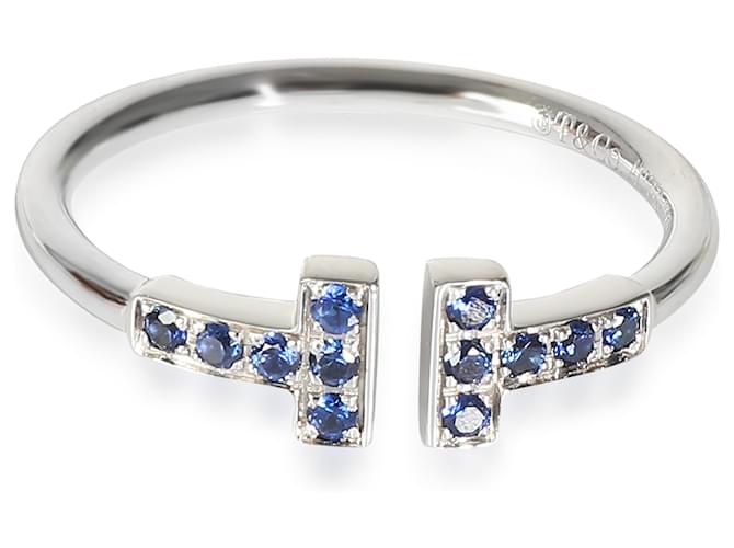 Tiffany & Co TIFFANY Y COMPAÑIA. Anillo en T con zafiro azul y alambre en T 18K oro blanco 0.14 por cierto  ref.1306116