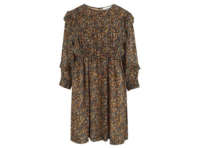 Vestido mini Sandra Ba&Sh em georgette estampado Carbone com babados Multicor