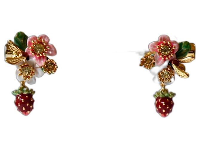 Les Nereides Boucles d'oreilles, fleurs, bourdon et fraise Céramique Multicolore  ref.1306138
