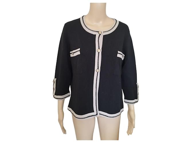 Chanel black cashmere cardigan with taupe edges  ref.1306145