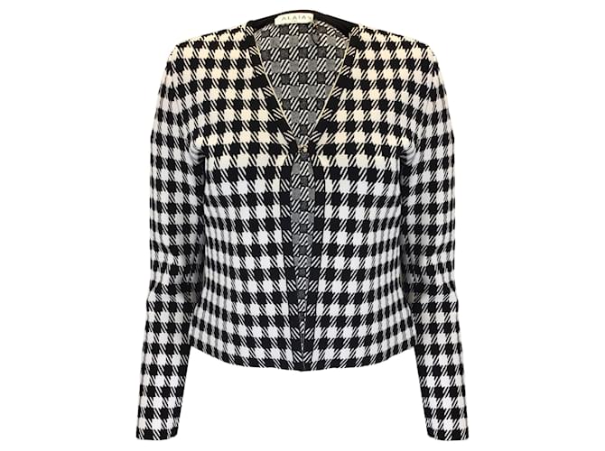 Autre Marque Alaïa Noir / Pull cardigan en tricot à carreaux blanc Viscose Multicolore  ref.1306172