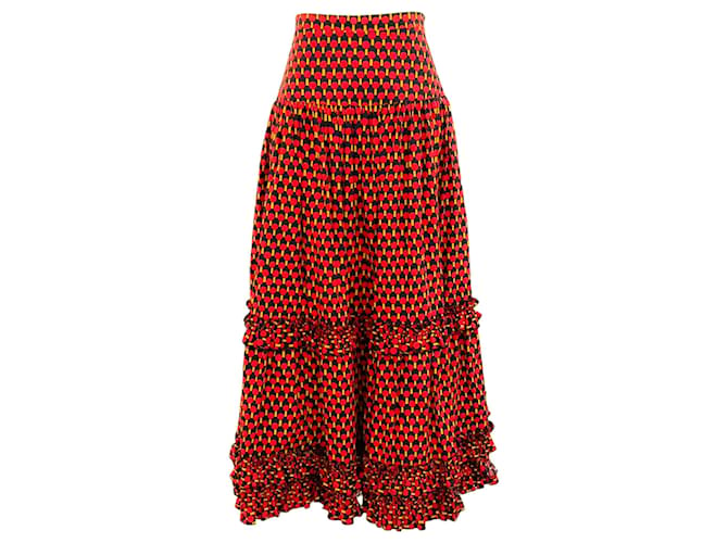 Autre Marque La linedJ Black / Red Dot Tiered Skirt Cotton  ref.1306184