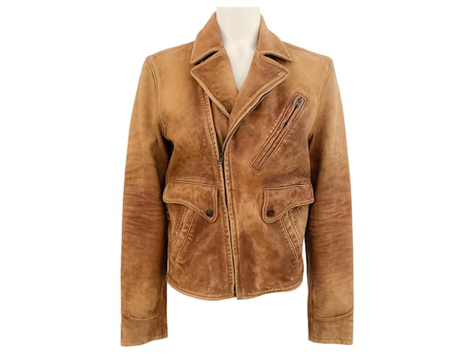 Autre Marque Polo Ralph Lauren Brown Distressed Leather Moto Jacket  ref.1306185
