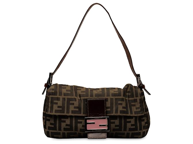 Brown Fendi Zucca Baguette Shoulder Bag Leather  ref.1306201