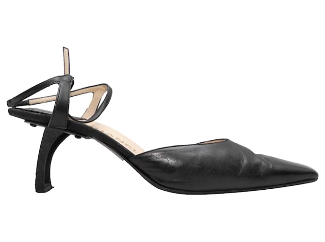 Vintage Black Chanel Square-Toe Heels Size 40 Leather  ref.1306210