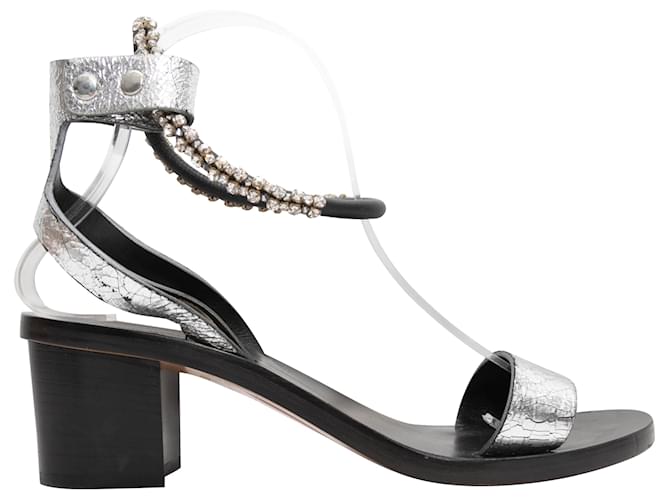 Silver & Black Isabel Marant Jaeryn Crystal-Embellished Sandals Size 37 Silvery Leather  ref.1306217