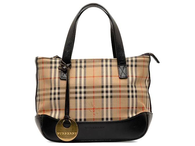 Brown Burberry Haymarket Check Handbag Leather  ref.1306220
