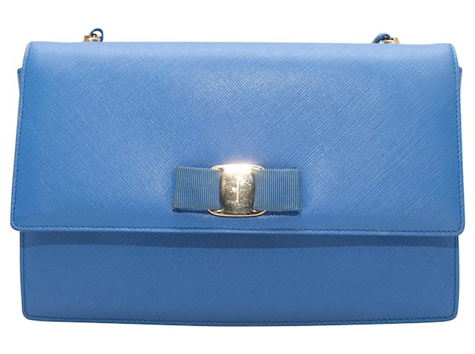 Bolso con lazo Vara azul de Salvatore Ferragamo Cuero  ref.1306230