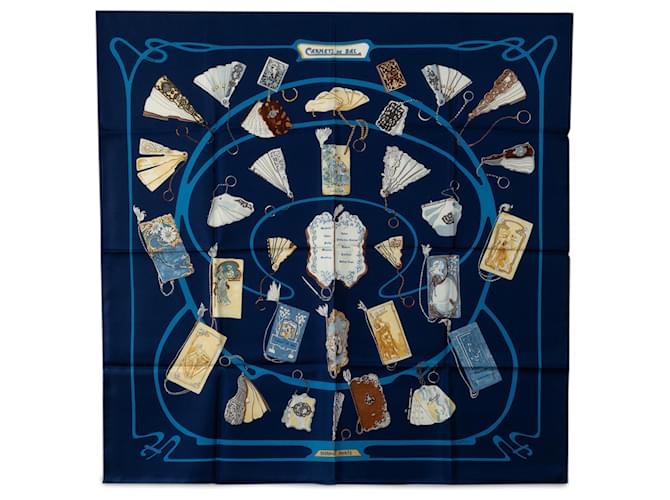 Hermès Lenços de seda azuis Hermes Carnets de Bal Azul  ref.1306243