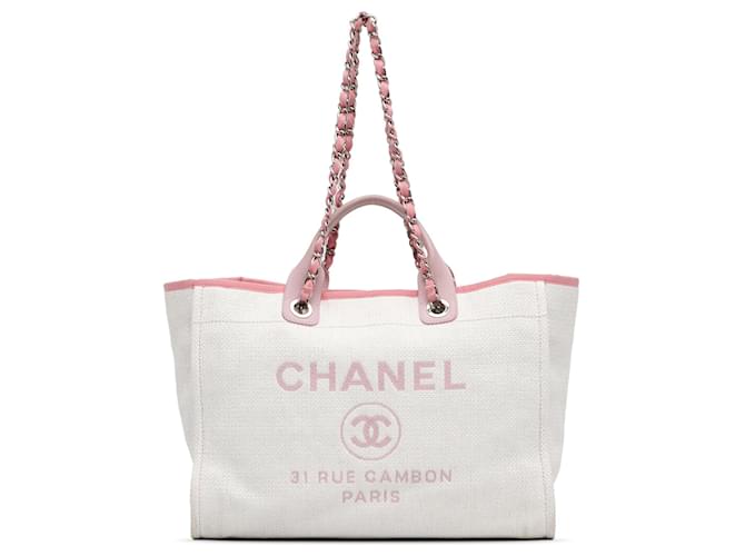 White Chanel Canvas Deauville Satchel Leather  ref.1306266