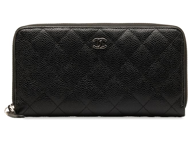 Schwarze Chanel CC Caviar Geldbörse mit Rundum-Reißverschluss Leder  ref.1306308