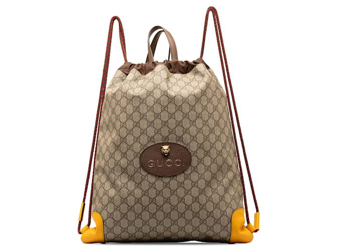 Beige Gucci GG Supreme Neo Vintage Drawstring Backpack Cloth  ref.1306326