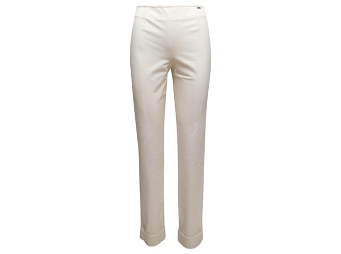Pantaloni a gamba dritta con risvolto Chanel bianchi taglia FR 36 Bianco Tela  ref.1306334