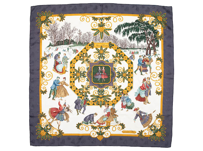 Hermès Bufanda de seda estampada con motivo Hermes Joie D'Hiver gris y multicolor  ref.1306344