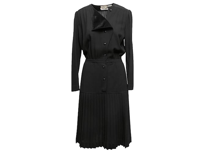 Autre Marque Vestido vintage preto Valentino Boutique plissado manga comprida tamanho US M Sintético  ref.1306352