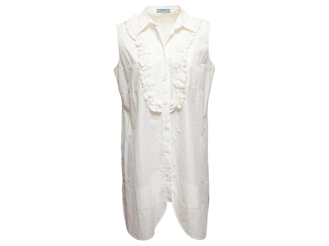 White Prada Sleeveless Button-Up Dress Size IT 46 Synthetic  ref.1306353