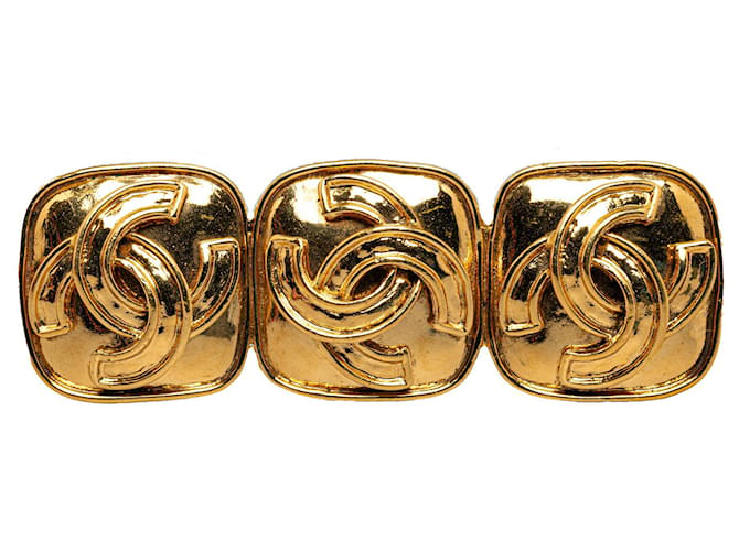 Broche Chanel Triplo CC Dourado Metal  ref.1306360