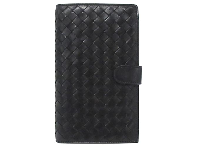 Black Bottega Veneta Intrecciato Leather Long Wallet Nero Pelle  ref.1306374