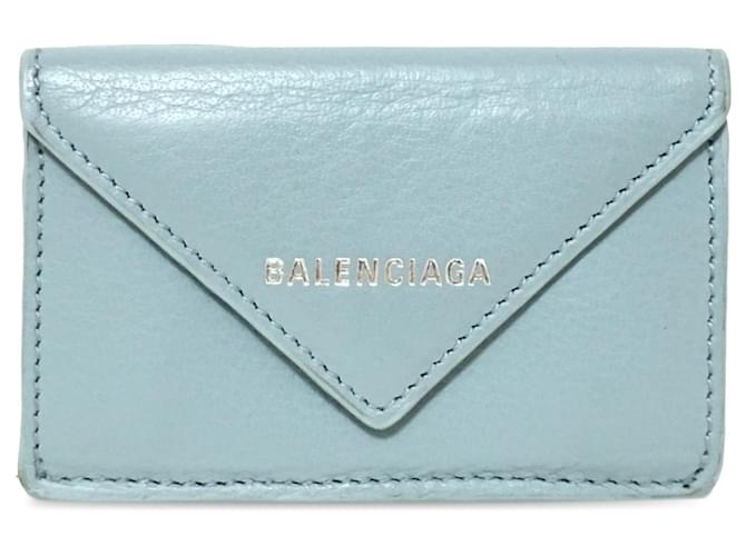 Blaue Balenciaga Mini Papier Leder-Kompaktgeldbörse   ref.1306375