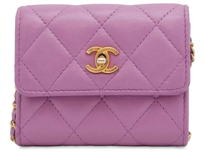 Pink Chanel Lambskin Mini Pearl Crush Wallet with Chain Crossbody Bag Leather  ref.1306389