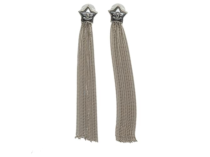 Pendientes colgantes con flecos y flecos Chanel Star CC plateados Plata Plata  ref.1306391