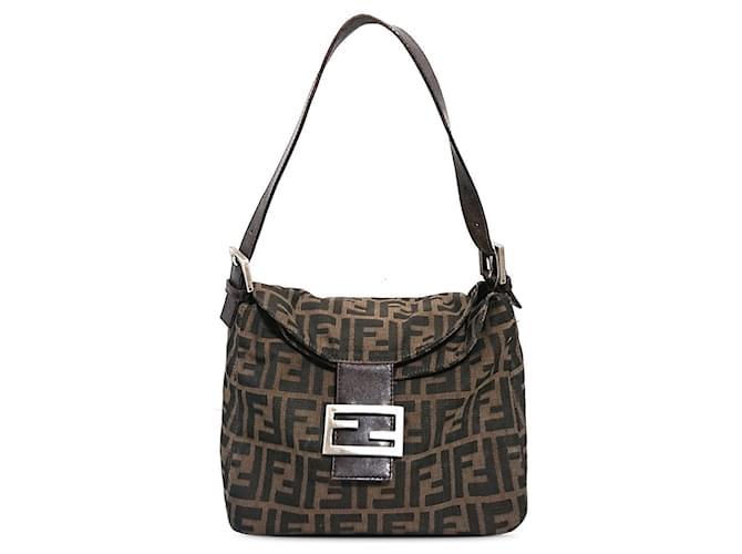 Brown Fendi Zucca lined Flap Shoulder Bag Leather  ref.1306392